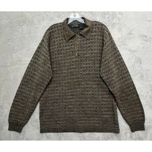 Preswick & Moore L Waffle Knit Polo Wool Blend Brown/Olive Sweater Italy